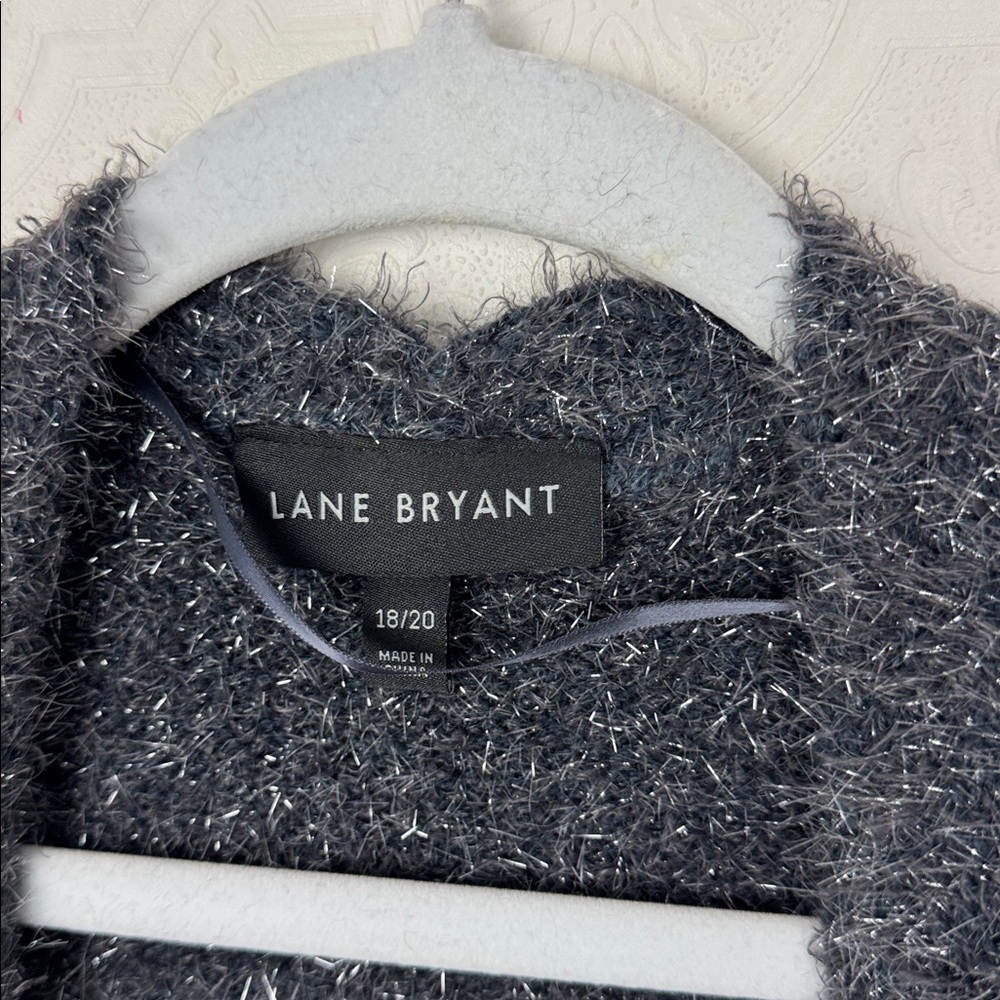 Lane Bryant Fuzzy Open Front Cardigan Gray Metallic Knit Size 18 20 Holidays NYE - Picture 6 of 8